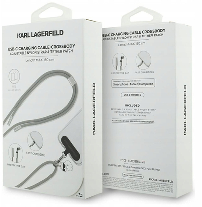 Kabllo USB Karl Lagerfeld Choupette Charm KLCCUCNMSCKIG, Type C në Type C, 1.5m, gri