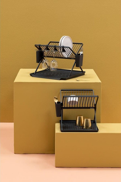 Tharëse enësh e palosshme Brabantia Folding Dish Rack Large, plastike, gri e errët