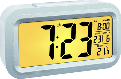 Radio orë me alarm TFA 60.2553.02, ekran LCD, me bateri, argjend e bardhë