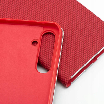 Futrollë telefoni OEM LUNA Book Carbon për Samsung Galaxy S25 Edge, me kapak, e kuqe