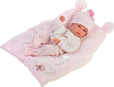 Kukull bebe Llorens Bimba, 35 cm, me jastëk, rozë