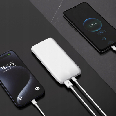 Powerbank Platinet 10000mAh, 12W, 2x USB C 1x USB A, i bardhë