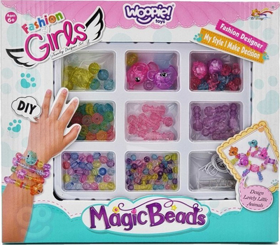 Set lodër WOOPIE Magic Beads, për bojrimin e byzylykëve, rruaza shumëngjyrëshe