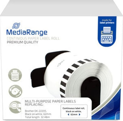Ролна хартиени етикети MediaRange DK, самолепливи, бели
