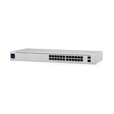 Мрежен свич Ubiquiti UniFi 24-портен, гигабитен PoE+, L2/L3, сребрен