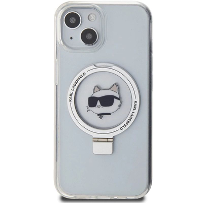 Kapak telefoni Karl Lagerfeld me unazë mbajtëse Choupette Head MagSafe për iPhone 15 6.1", hardcase, i bardhë