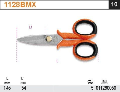 Gërshërë elektrikisti BETA 1128BMX, çelik inoks, 145mm, të kuqe