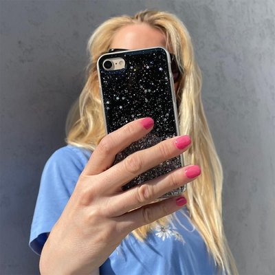 Mbulesë telefoni Hurtel Star Glitter për iPhone 13 Pro, me shkëlqim, e zezë