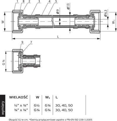 Gyp fleksibël lidhës Perfexim PHA-9125, 40 cm, F/F 3/4" x 3/4", ngjyrë argjendi