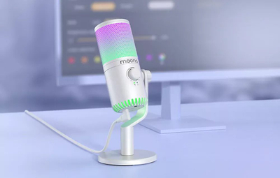 Микрофон USB Маоно DM30, кондензатор кардиоиден, RGB, бел