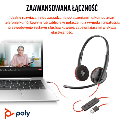 Kufje me mikrofon Poly Blackwire C3220, stereo, USB C, të zeza