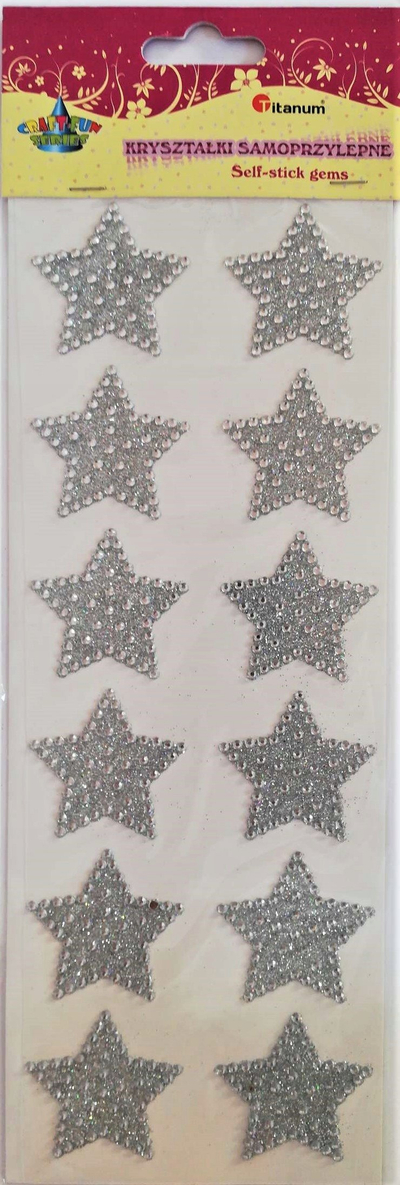 Ngjitëse dekorative Titanum Stars, diametër 40mm, 12 copë, argjendi