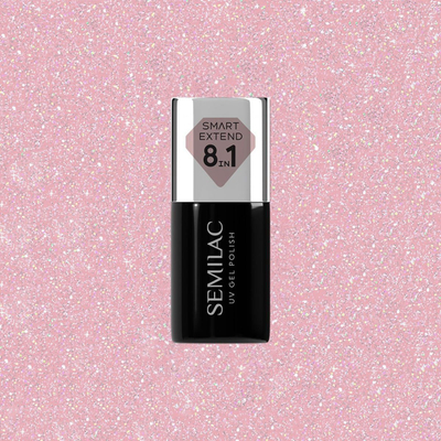 Llak thonjsh hibrid Semilac Smart Extend 8in1, 805 Glitter Dirty Nude Rose, rozë nude me shkëlqim