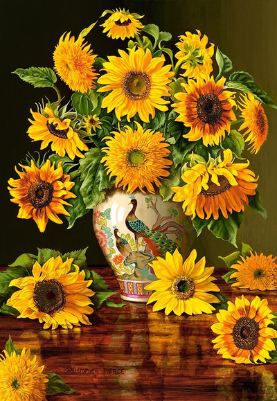 Puzzle Castorland: Sunflowers in a peacock vase, 1000 elemente