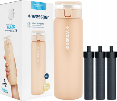 Shishe qelqi Wessper ActiveMax, 680 ml, filtër karboni, bezhë