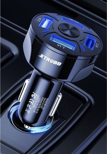Karikues makine Xtrobb 4x USB, Quick Charge 3.0, me kabllo 3 në 1, i zi
