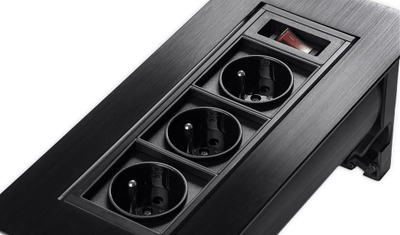 Modul prize tavoline Spacetronik SPS-O33B, 3x Schuko, me ndërprerës, i zi