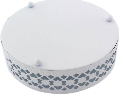 Enë dekorative AG605D, metal me kapak druri, 16 cm, e bardhë