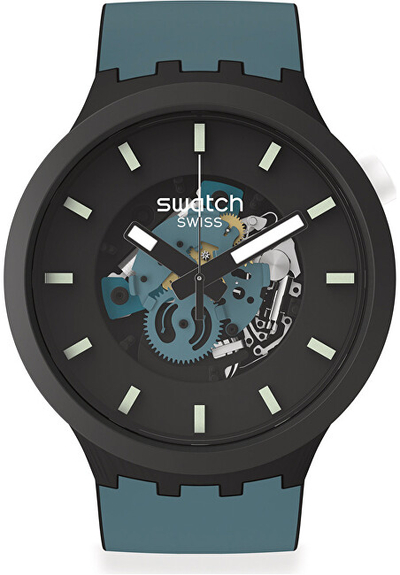 Orë për meshkuj SWATCH Big Bold Bioceramic SB03B107, e kaltër/zezë