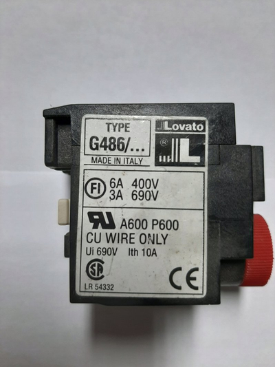 Modul kontaktor ndihmës Lovato G486, 6A 400V 3A 690V, kontakt NC, i zi