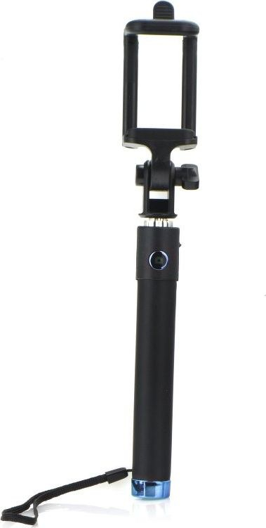 Shkop selfie universal me buton në dorezë, kabllo 3.5mm, deri 80 cm, ngjyrë zi me blu