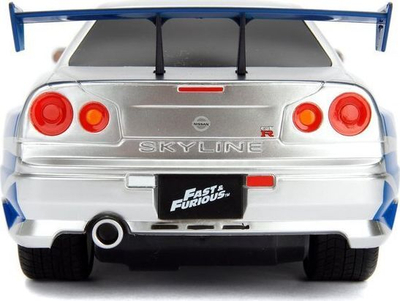 Makinë me telekomandë Jada Fast &amp; Furious Nissan Skyline GTR, shkallë 1:16, sportive, argjendtë me blu