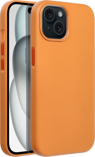 Këllëf telefoni për iPhone 15, lëkurë eco, i hollë, portokalli