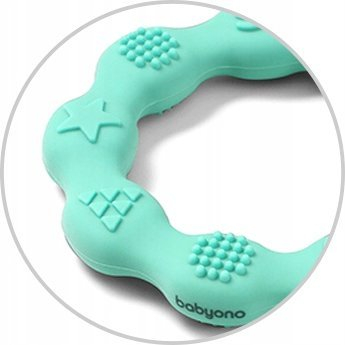 Unazë për dhëmbëzë BabyOno Silicone Teether Ring, silikon, pa BPA, blu
