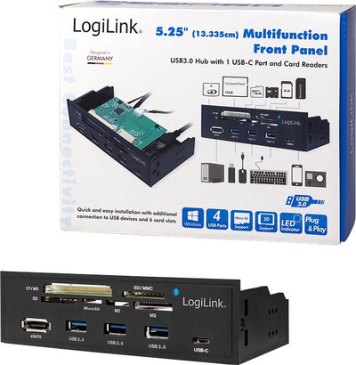 Panel frontal LogiLink UA0341, 3x USB 3.0, USB C, eSATA, lexues kartelash, i zi
