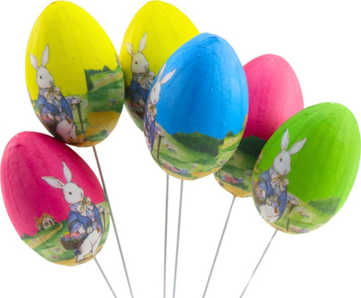 Set dekorativ Lean Easter, 6 copë lepur me vezë Pashke, shumëngjyrëshe