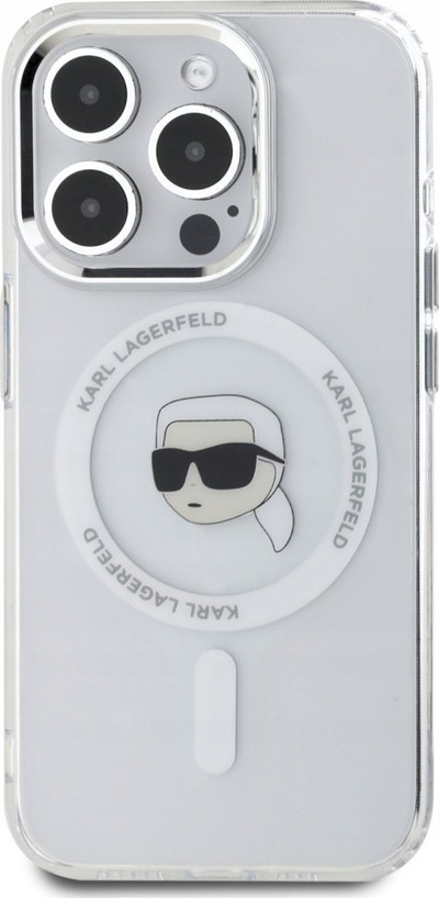 Заштитна маска Karl Lagerfeld IML Karl Head Metal Frame MagSafe, за iPhone 15 Pro Max, проѕирна