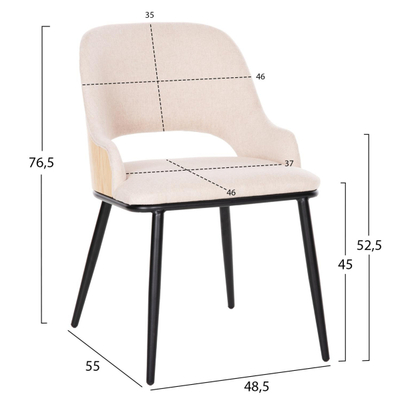 Karrige ngrënieje Delf 48x55x76Hcm (HM9617.02), bezhë/ zezë