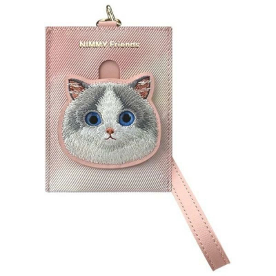 Portofol kartash ILike Nimmy Big Eyed Pet 2.0 Cat, lëkurë ekologjike, me rrip dore, rozë