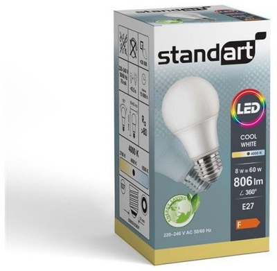 Llambë LED Standart A60, 8W, E27 806lm 4000K, e bardhë mat