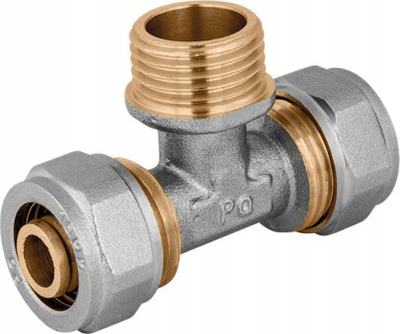 T bashkues kompresioni Perfexim 16x1/2x16, PN10, për tuba PEX Al PEX, metalik