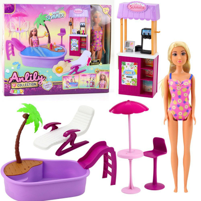 Set lodrash LEAN Toys Anlily On the Beach, kukull me pishinë, për kalamaj 3+