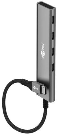 USB Hub Goobay Slim, 4 porta USB C, 5 Gbit/s, argjendt