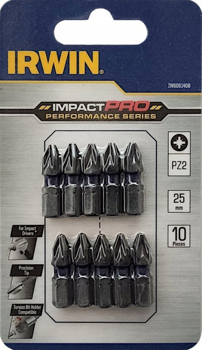 Set bitash kaçavide Irwin Impact Pro Performance PZ2, 25mm, 10 copë, gri