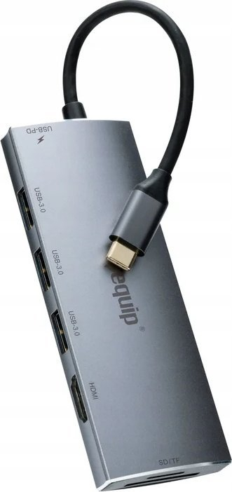 Adapter USB C Equip 7 në 1, HDMI, 3x USB 3.0, gri metal