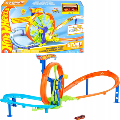 Set loje Hot Wheels Rapid Launch & Loop, pistë me loop, makina 1:64, shumëngjyrëshe