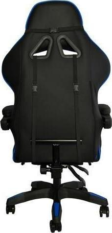 Karrige gaming për zyrë, ergonomike, me këmbestrehë, me jastëk mesi, e zezë me blu