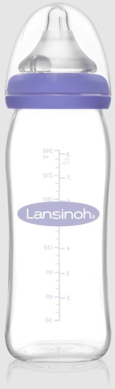 Шише за хранење од стакло Lansinoh Natural Wave, 240 ml, проѕирно