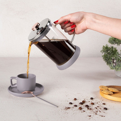 French press BerlingerHaus Design, 800ml, xham borosilikat, ngjyrë kafe taupe