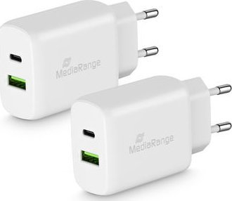 Karikues rrjeti MediaRange MRMA112, 25W, me 2 porta USB A dhe USB C, i bardhë
