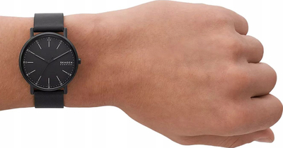 Рачен часовник Skagen Signatur SKW6902, дисплеј 40mm, кожа, црн
