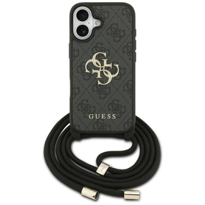 Mbulesë telefoni Guess 4G Big Logo me rrip tek kordelja, crossbody, për iPhone 17, e zezë