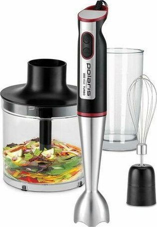 Blender zhytës Polaris PHB 0859, 850W, me set aksesorësh, i zi me të kuqe