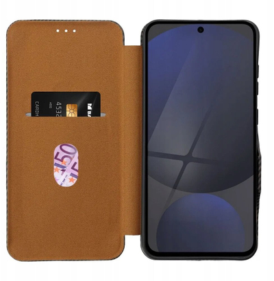 Kалфa фолио со страничен магнет за телефон Samsung S25 Plus, синтетичка кожа, кафеава