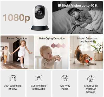 Kamerë sigurie TP-Link Mercusys MC200, Wi-Fi, Pan Tilt, e bardhë