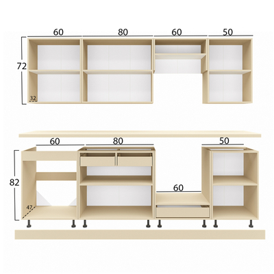 Kuzhinë modulare HM KITCHEN COMBO MDF, 250cm, plan pune HPL mermer bezhë, gri e errët